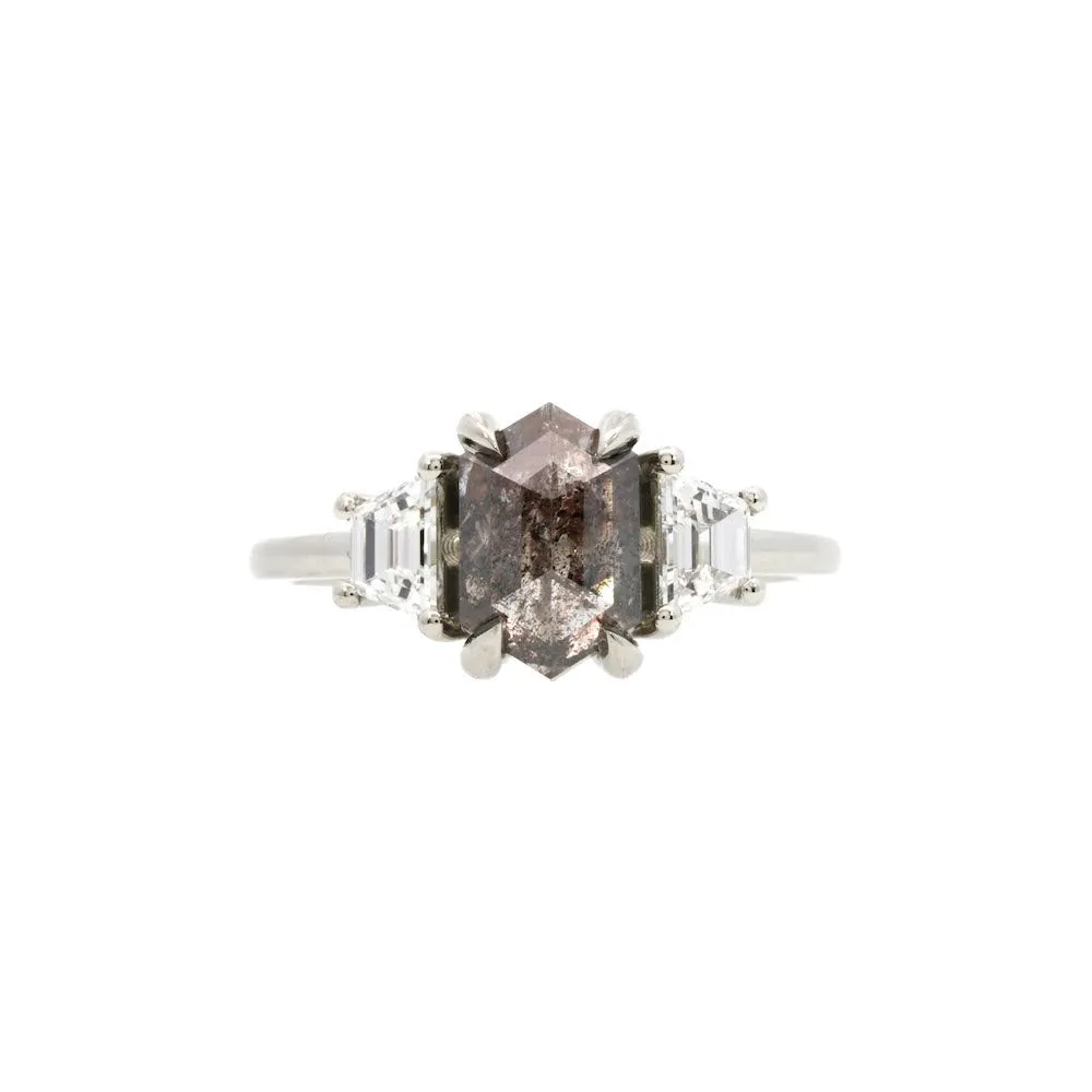 Hexagon Shaped Salt & Pepper Diamond Ring