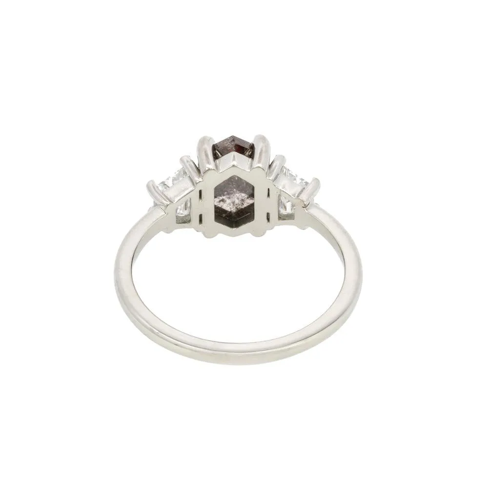 Hexagon Shaped Salt & Pepper Diamond Ring
