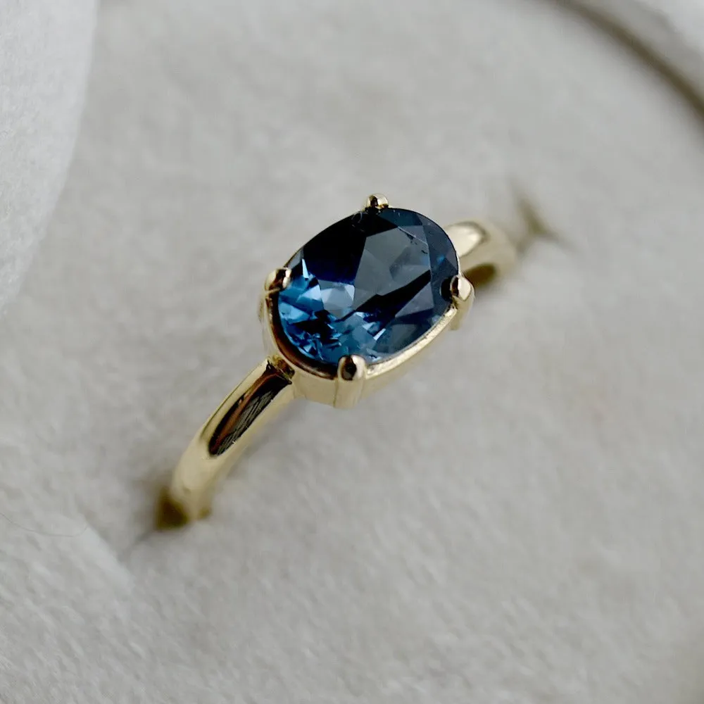 Horizontal Set Oval London Blue Topaz Ring