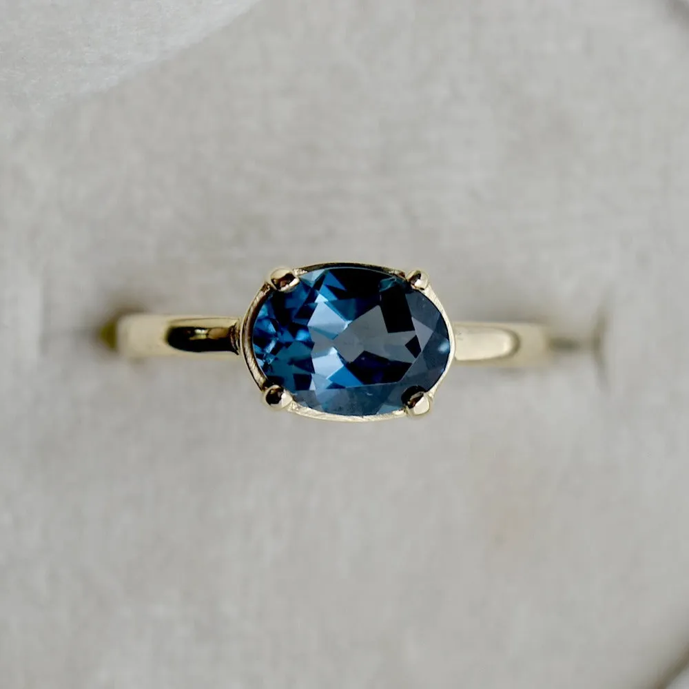 Horizontal Set Oval London Blue Topaz Ring