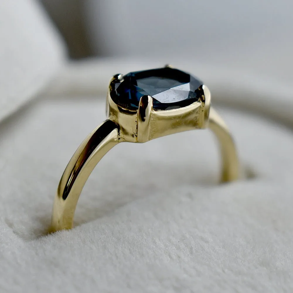 Horizontal Set Oval London Blue Topaz Ring