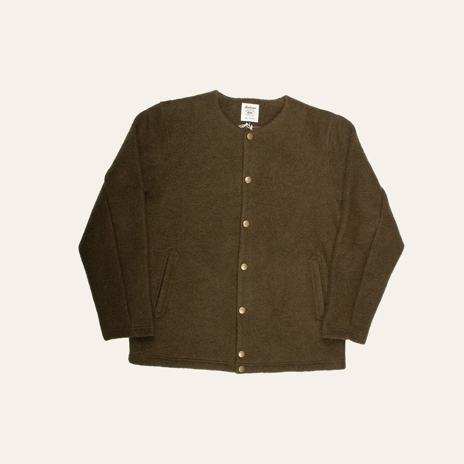 Jackman Wool Collarless Jacket Khaki