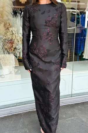 Jacquard Floral Gown Black by Fatima K Designs