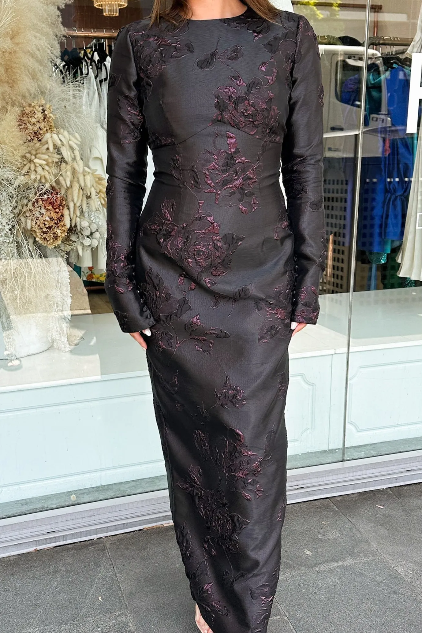 Jacquard Floral Gown Black by Fatima K Designs