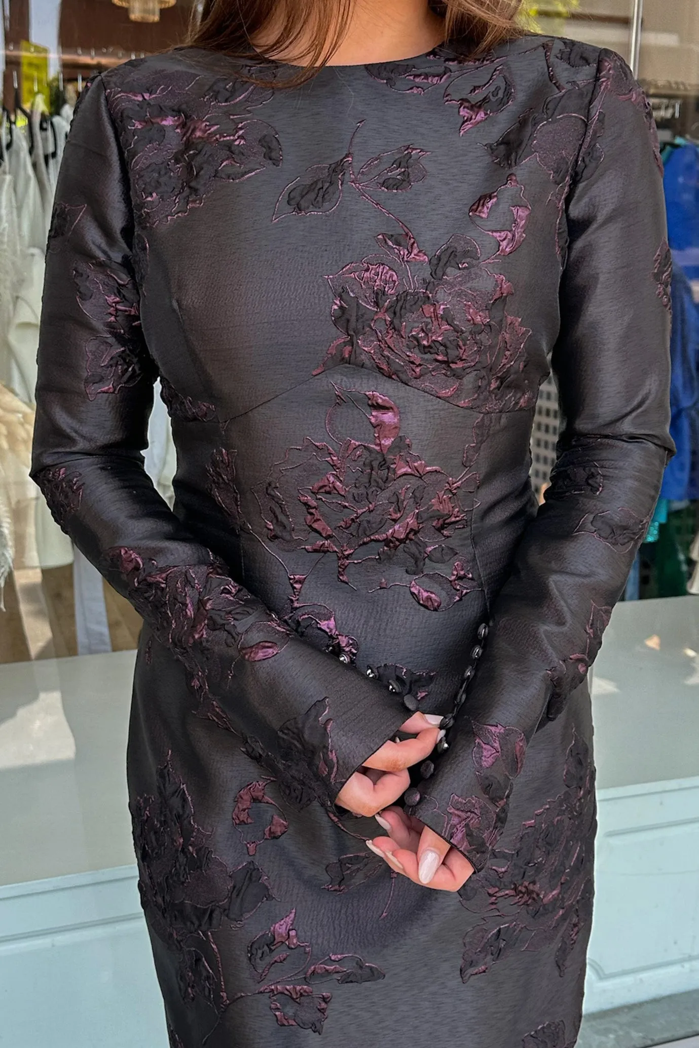 Jacquard Floral Gown Black by Fatima K Designs