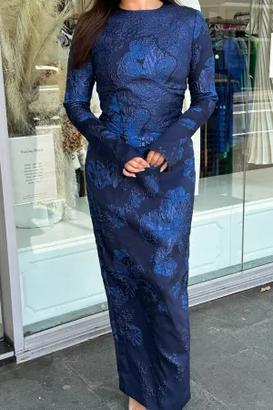 Jacquard Floral Gown Navy by Fatima K Designs