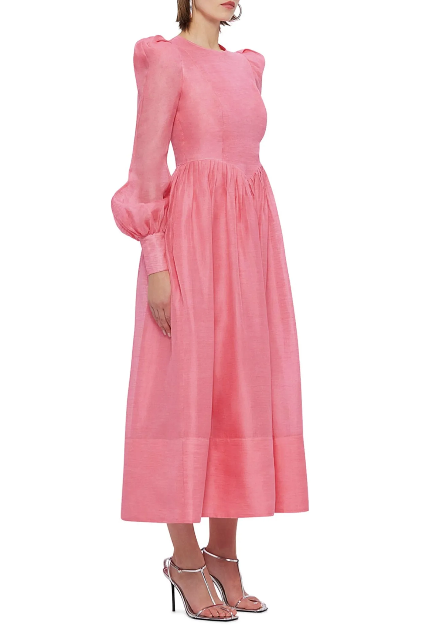Jordana Structured Shoulder Midi Dress Watermelon by Leo Lin