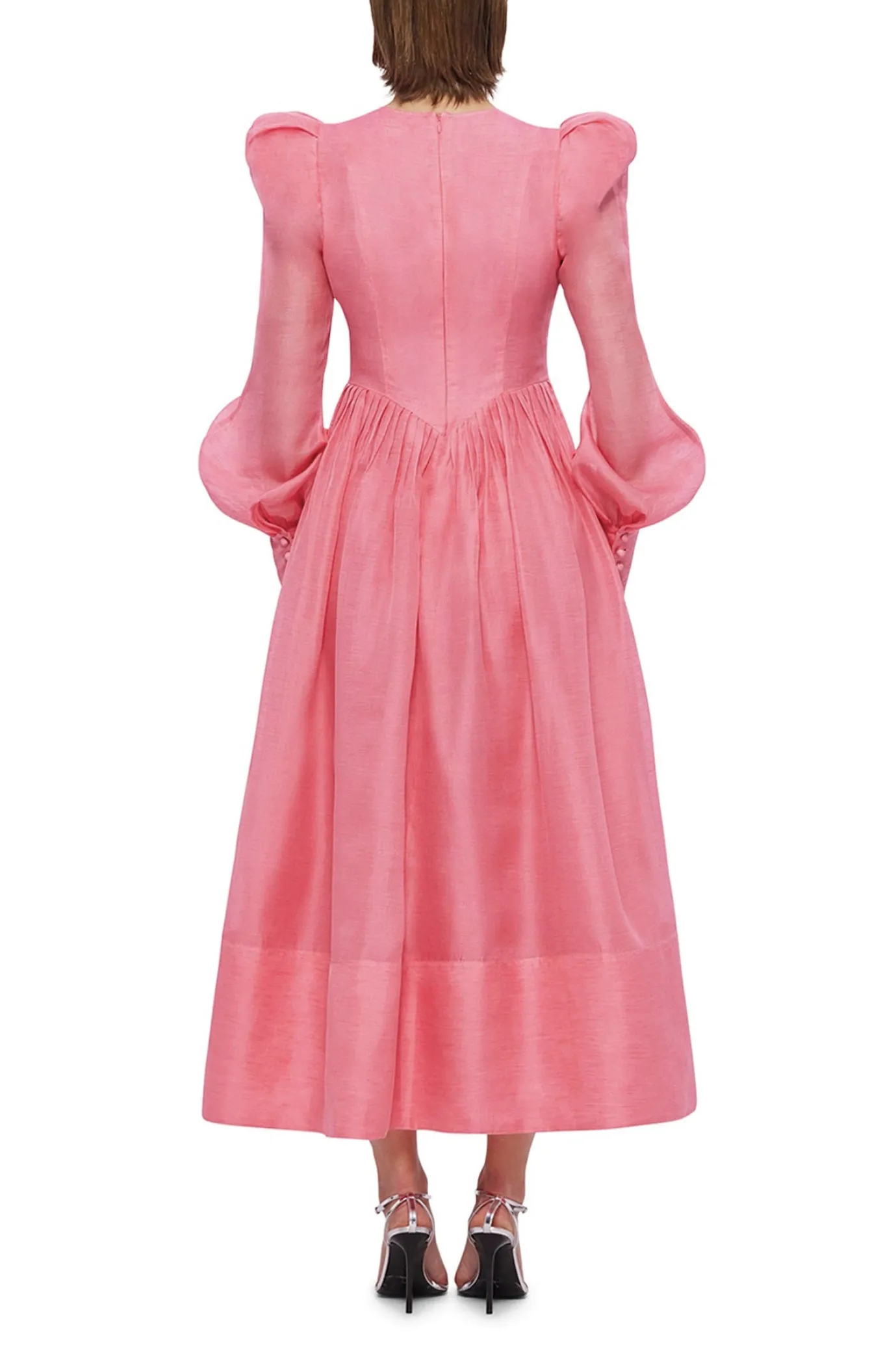 Jordana Structured Shoulder Midi Dress Watermelon by Leo Lin