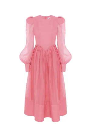 Jordana Structured Shoulder Midi Dress Watermelon by Leo Lin
