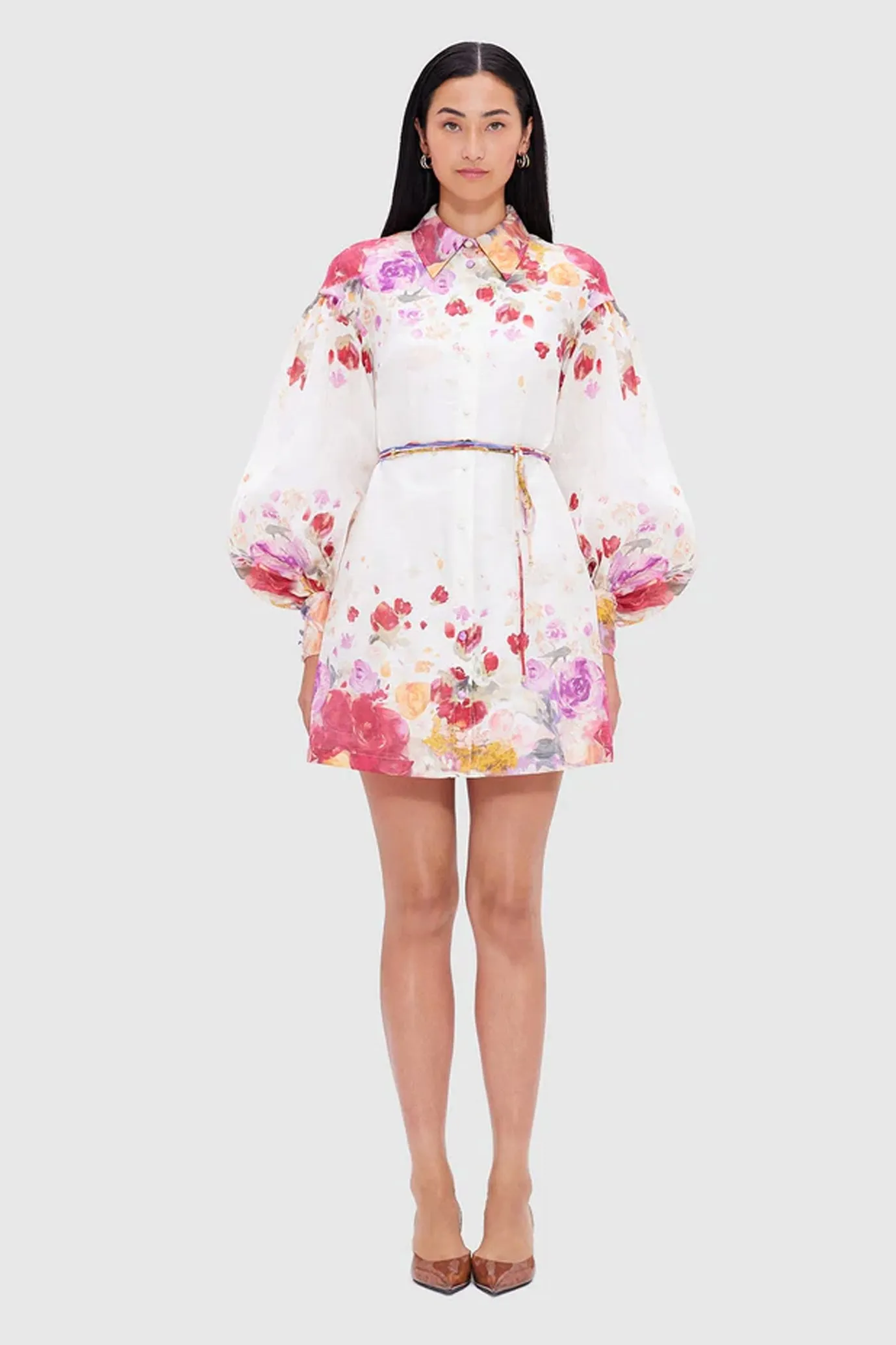 Juliana Shirt Mini Dress Fleur Print by Leo Lin