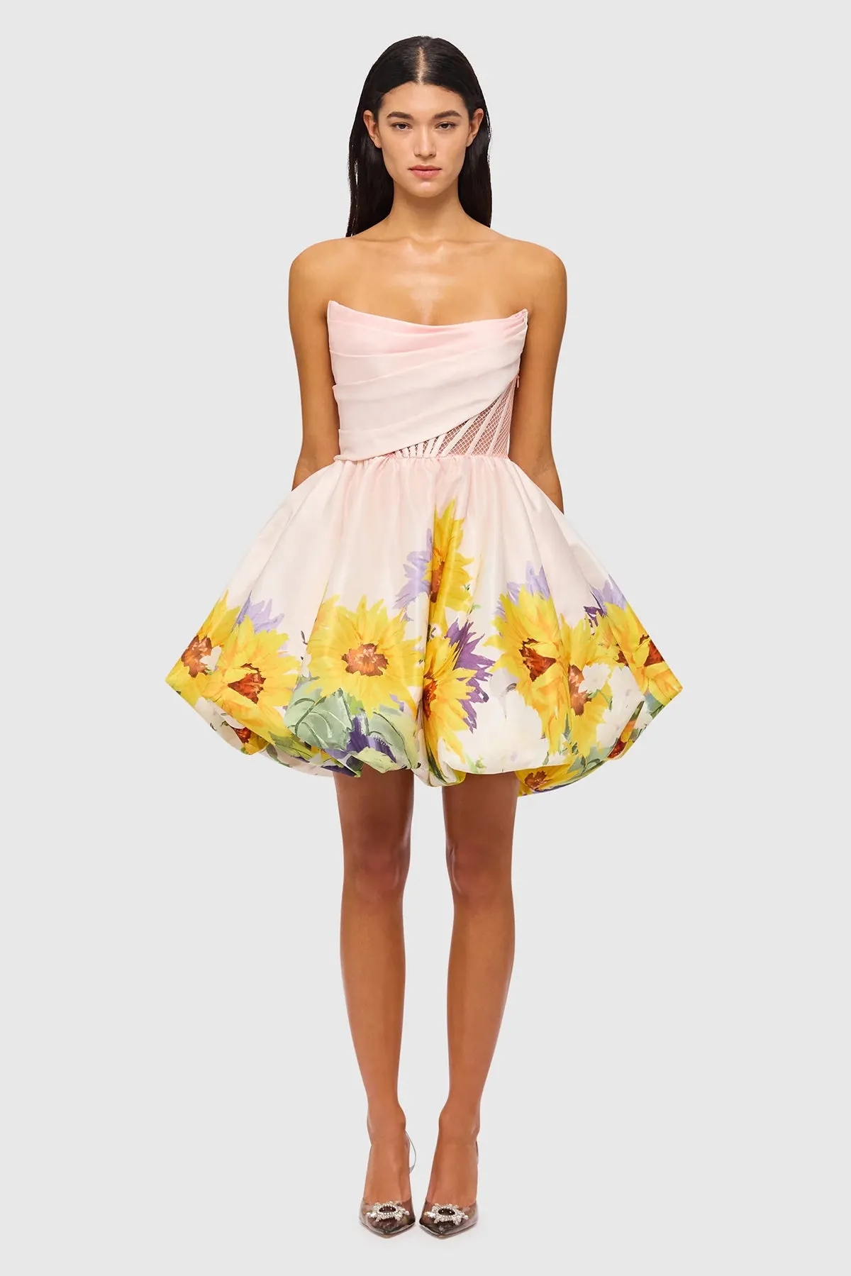 Katy Bustier Mini Dress Sunflower Print in Pink by Leo Lin