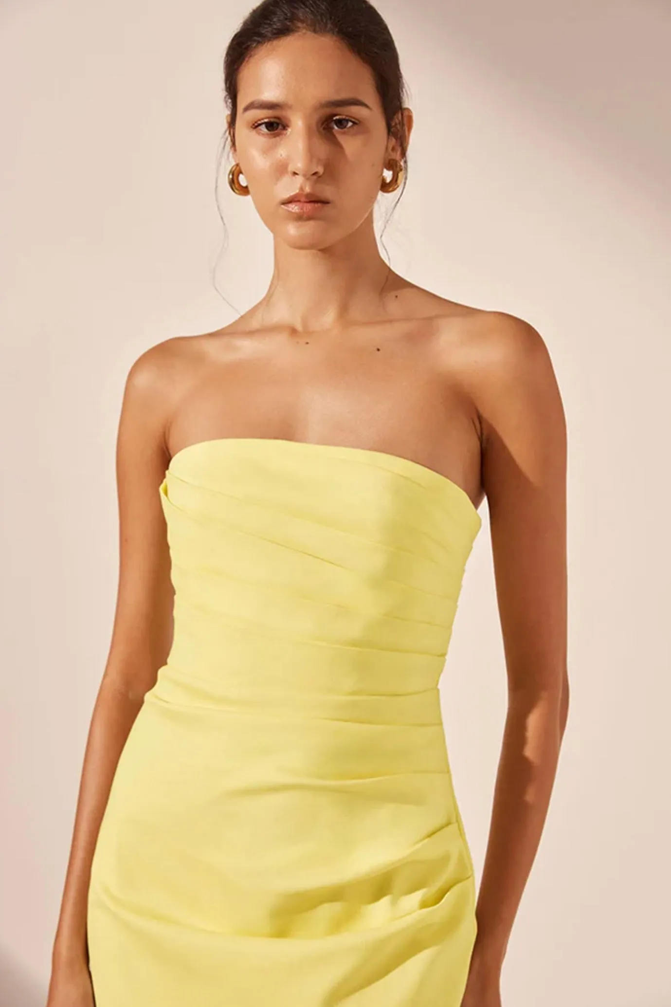 Lani Strapless Draped Maxi Dress Lemon By Shona Joy