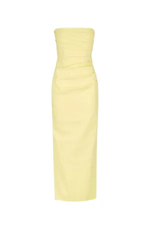Lani Strapless Draped Maxi Dress Lemon By Shona Joy