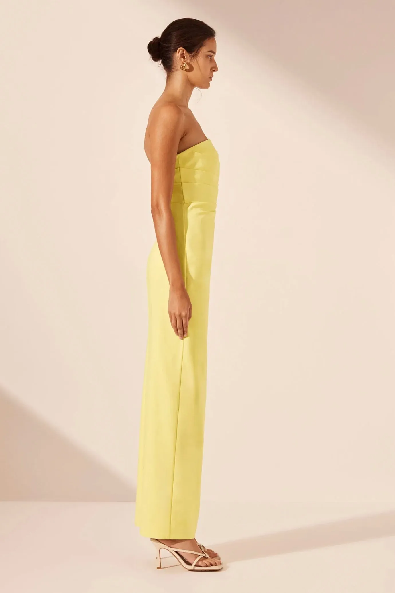 Lani Strapless Draped Maxi Dress Lemon By Shona Joy