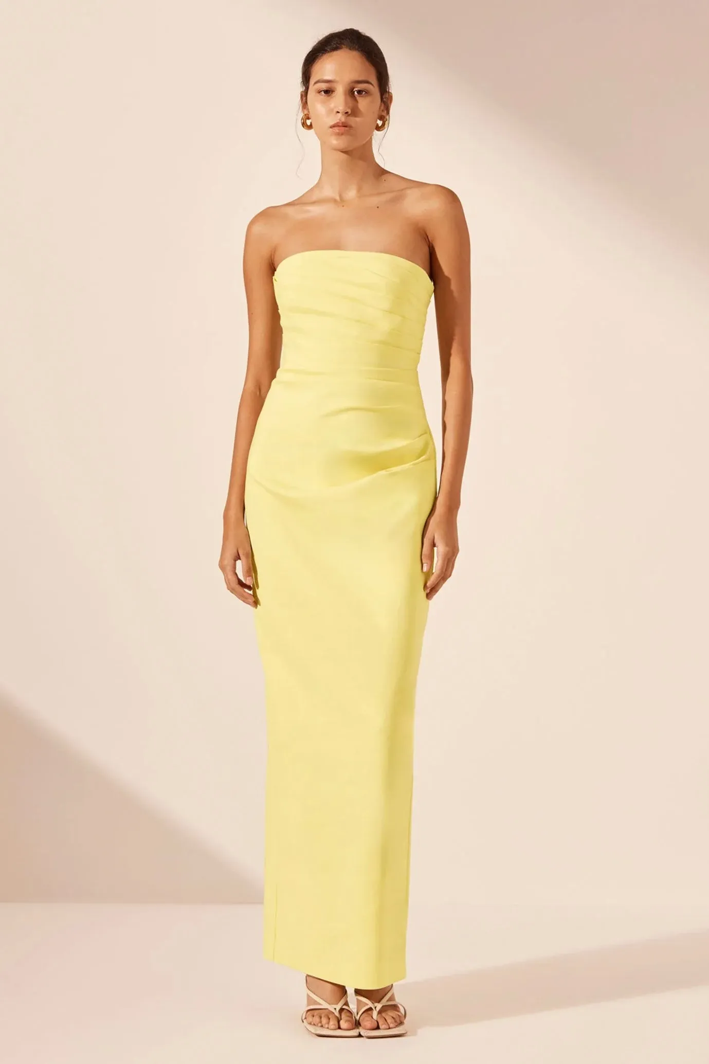 Lani Strapless Draped Maxi Dress Lemon By Shona Joy