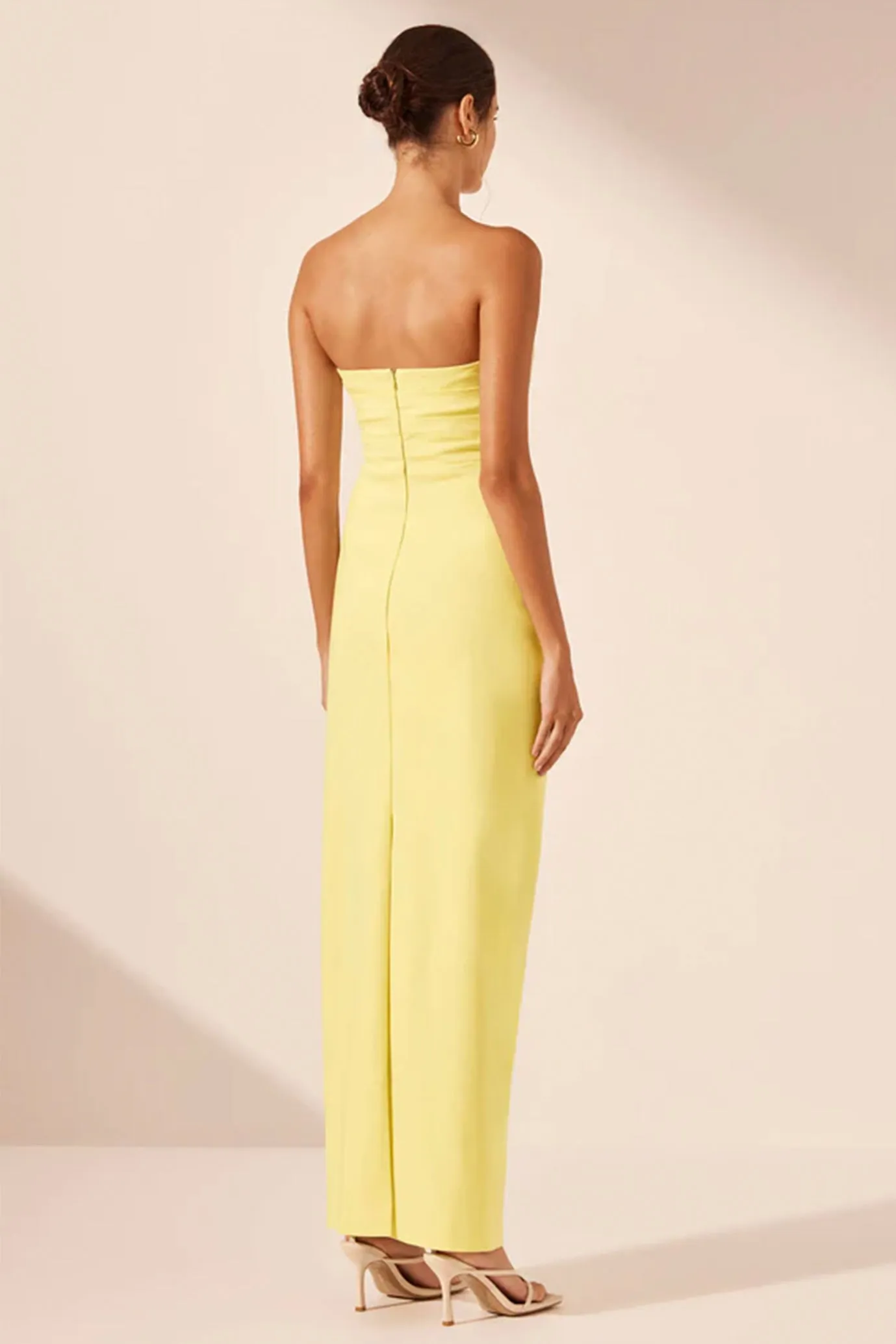 Lani Strapless Draped Maxi Dress Lemon By Shona Joy