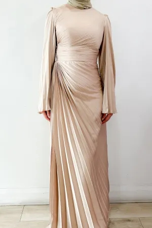 Layla Pleated Gown Champagne by HSH