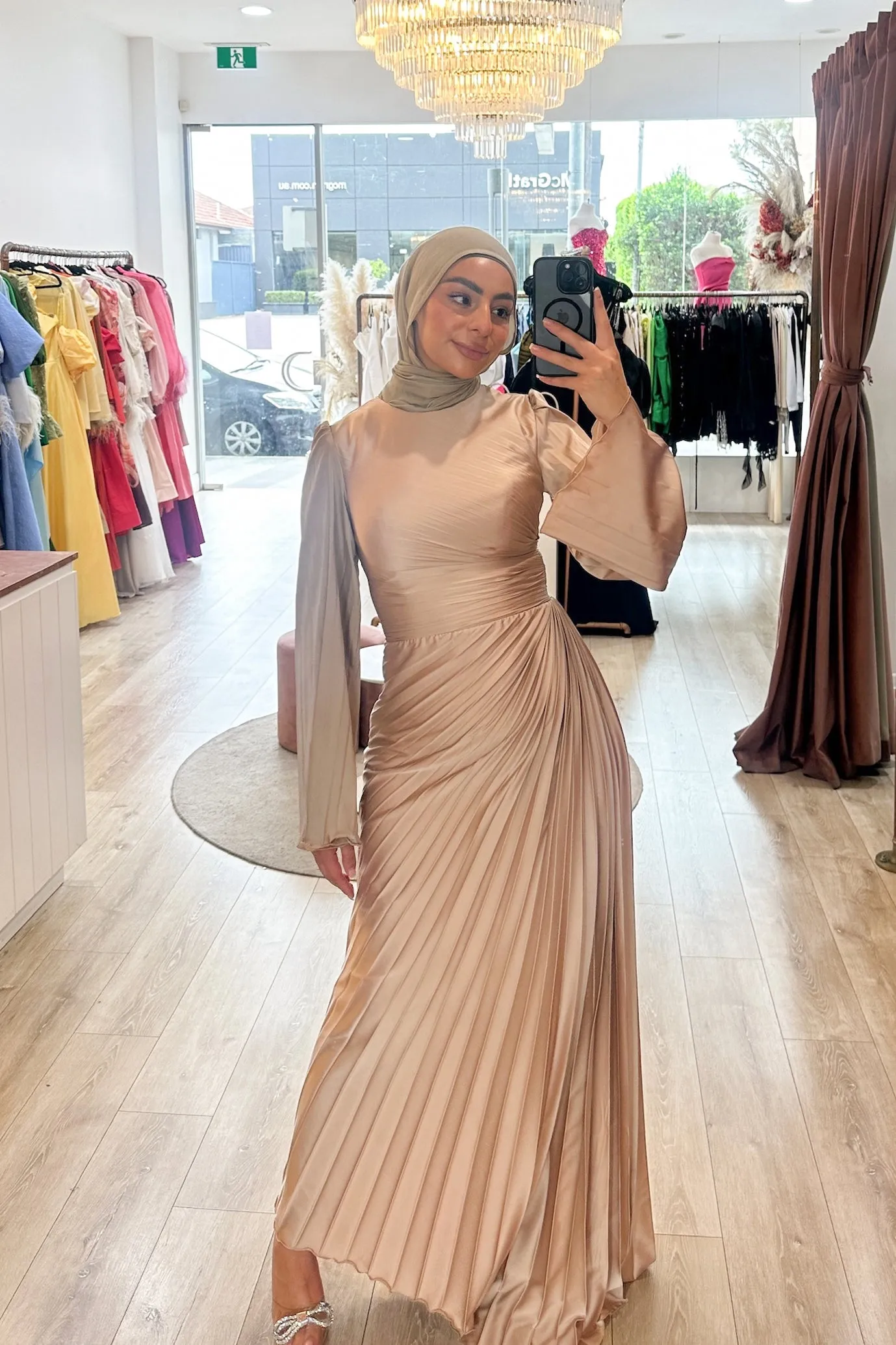 Layla Pleated Gown Champagne by HSH