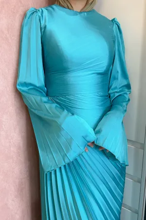 Layla Pleated Gown Turquoise by HSH