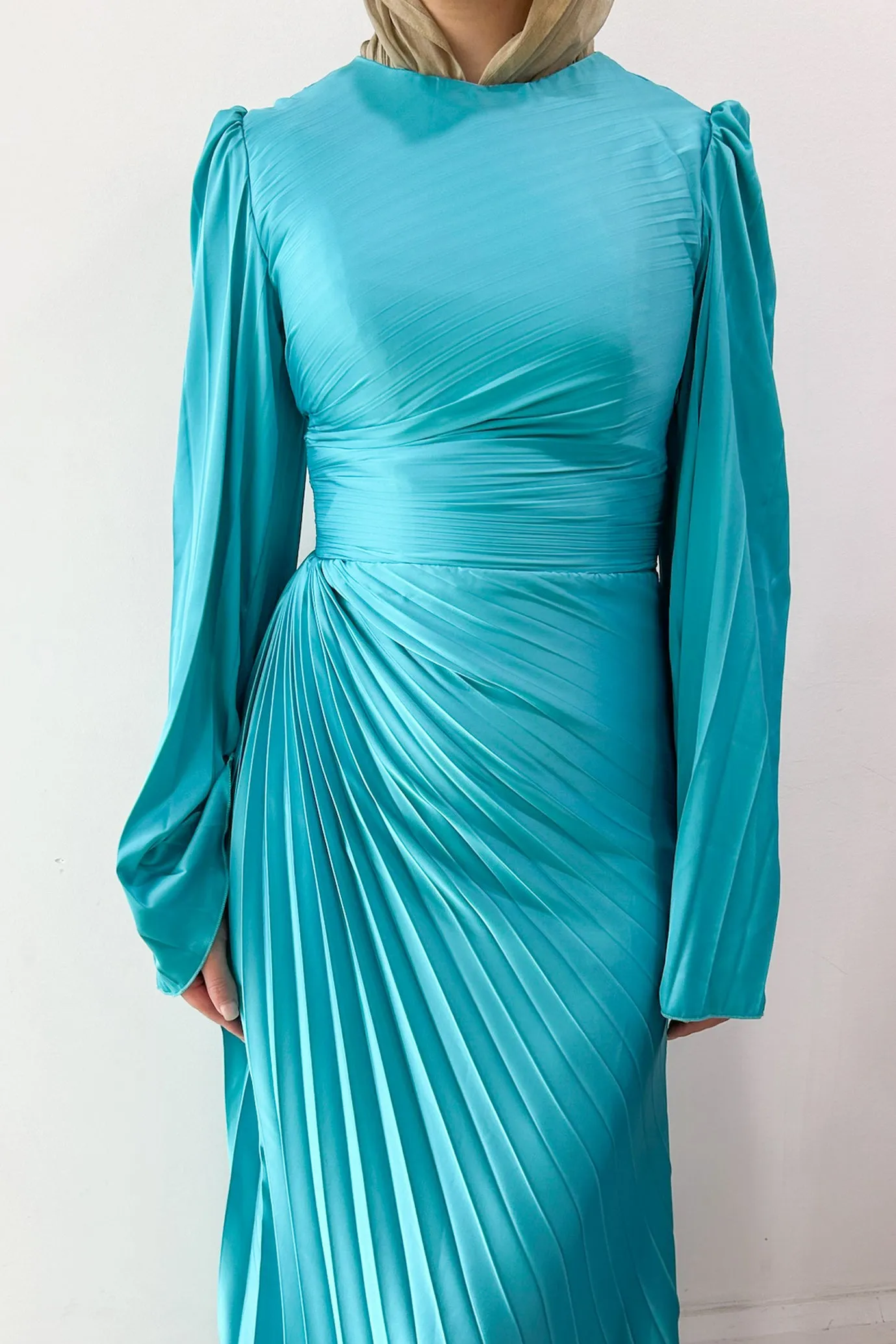 Layla Pleated Gown Turquoise by HSH