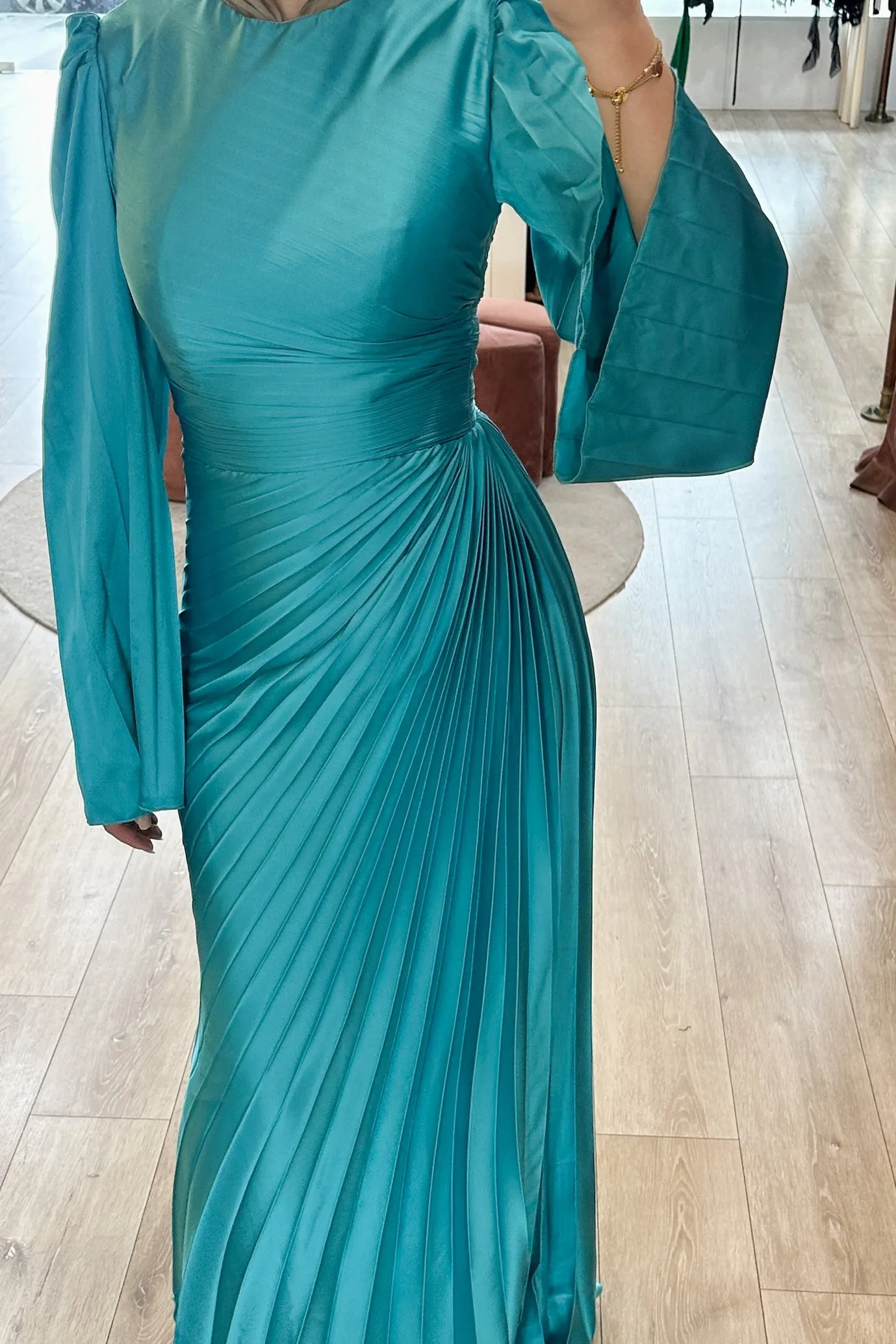 Layla Pleated Gown Turquoise by HSH