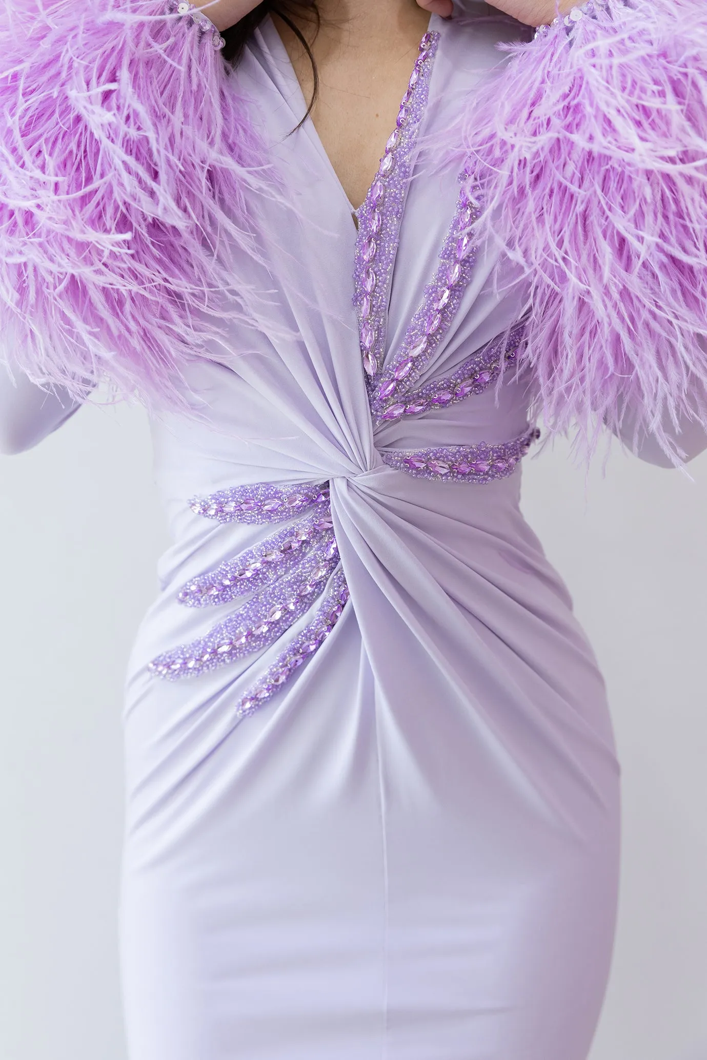 Lilac Long Dress With V-Neckline by Albina Dyla