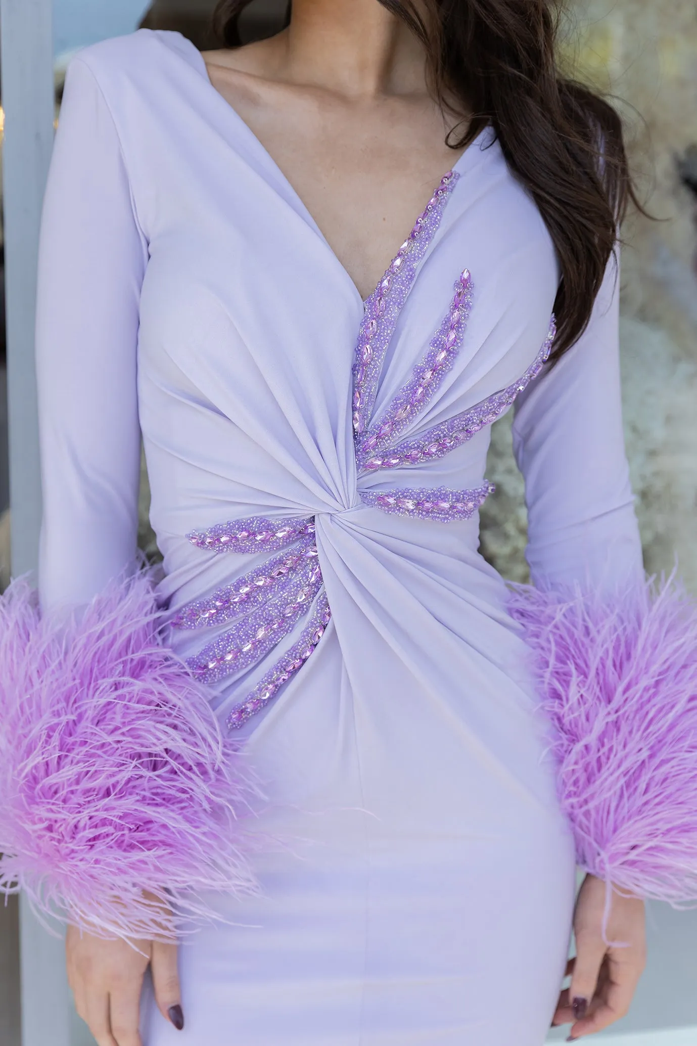 Lilac Long Dress With V-Neckline by Albina Dyla