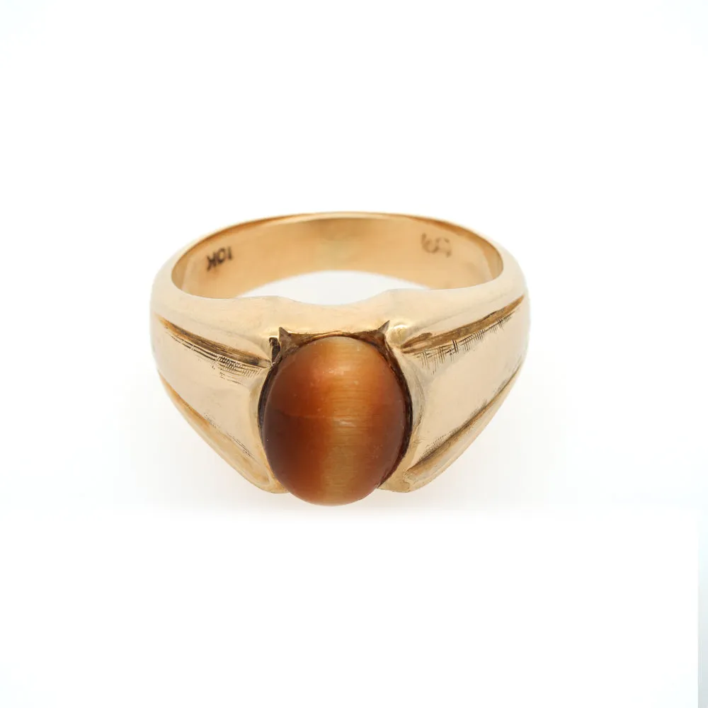 Magpie Vintage- 10kt Yellow Gold Men's Signet Style featuring Natural Tigers Eye