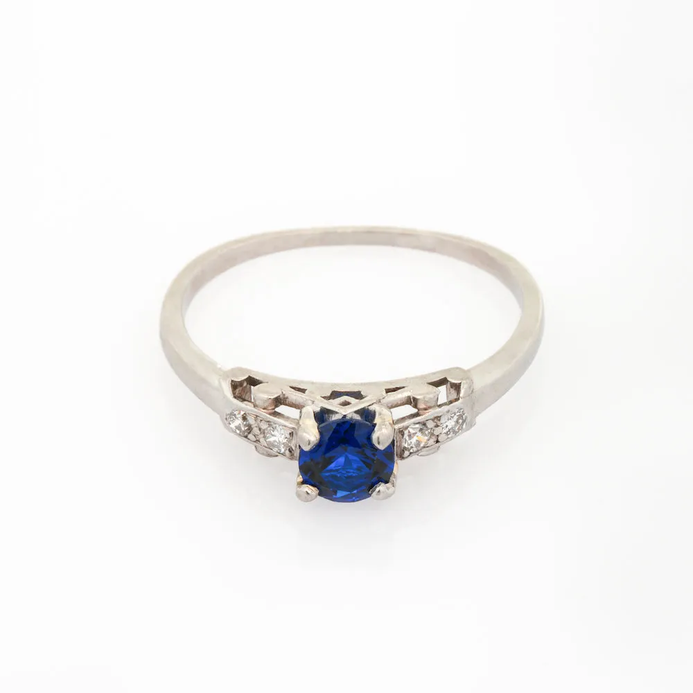 Magpie Vintage- Platinum Birks Design featuring 0.40ct Synthetic Sapphire & Antique Diamonds