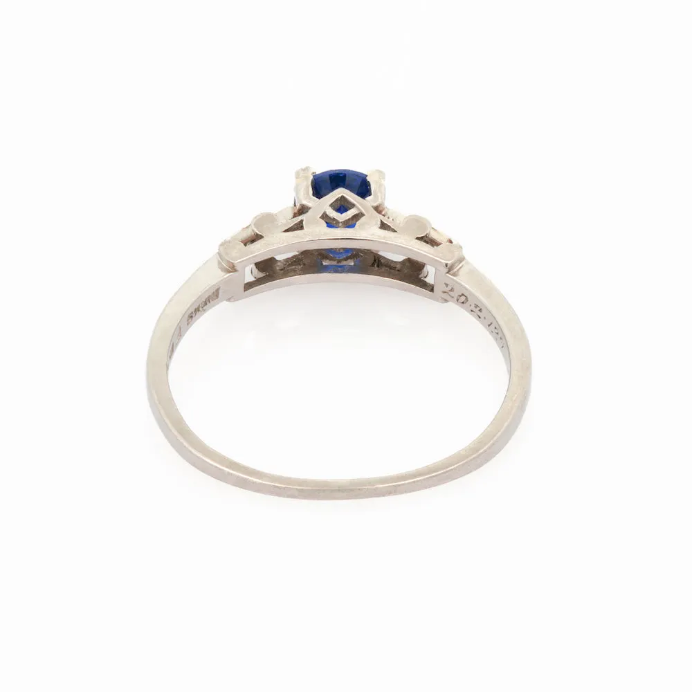 Magpie Vintage- Platinum Birks Design featuring 0.40ct Synthetic Sapphire & Antique Diamonds