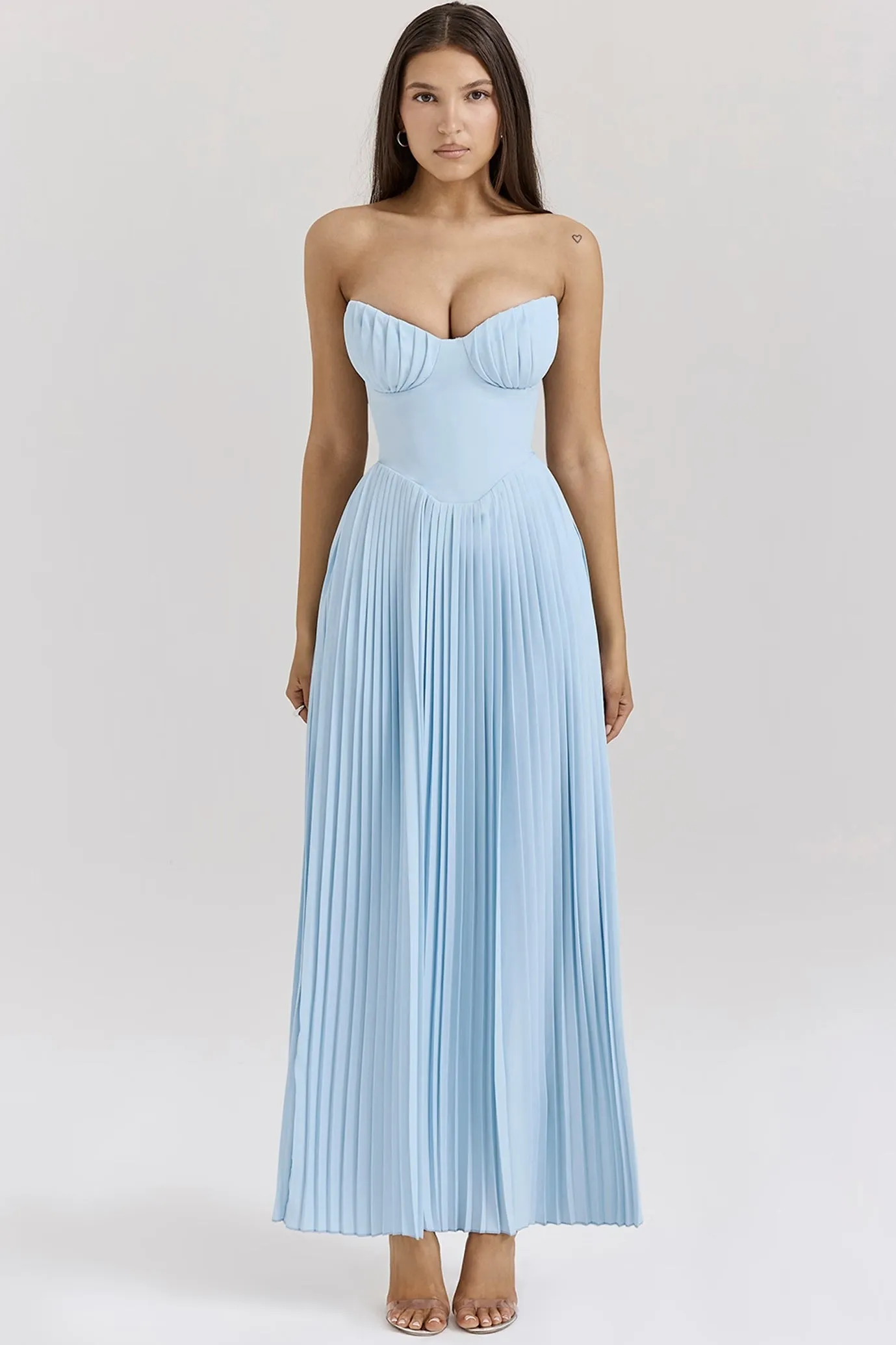 Marcella Ocean Blue Pleated Maxi Dress by House of CB