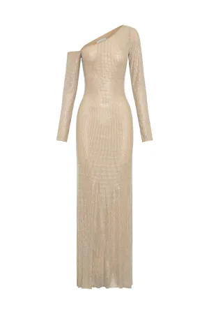 Marcia Diamante Long Sleeve Maxi Dress Nude by Meshki