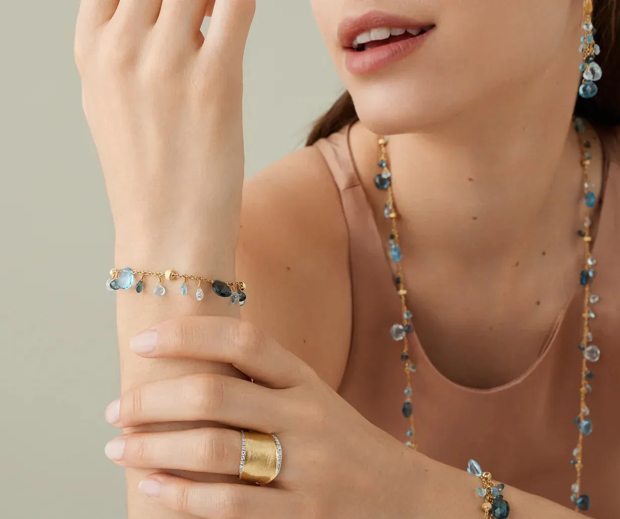 Marco Bicego Paradise Alta 18ct Yellow Gold Blue Topaz Bracelet