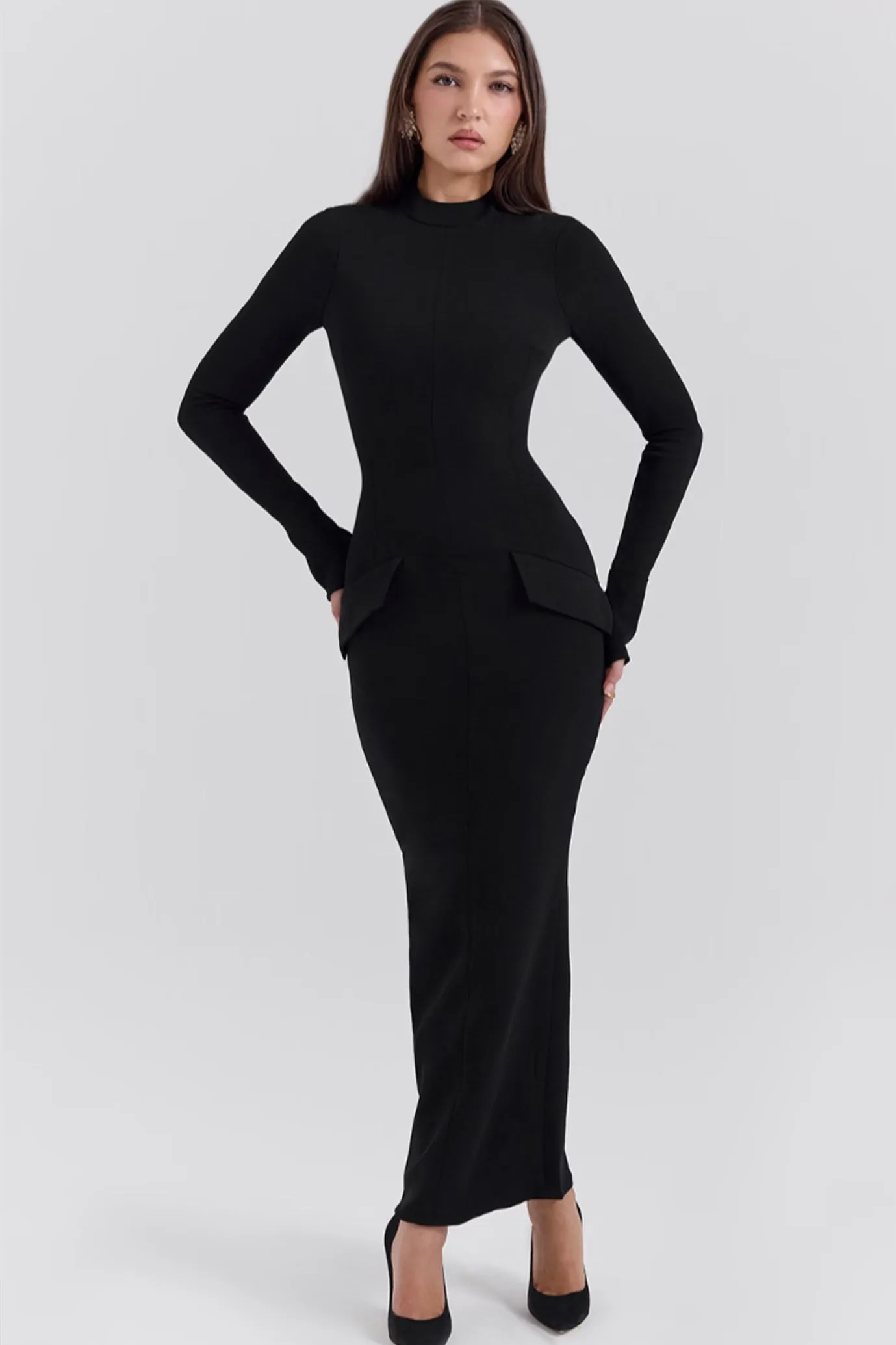 Marie-Louise Black Turtleneck Maxi Dress by House of CB