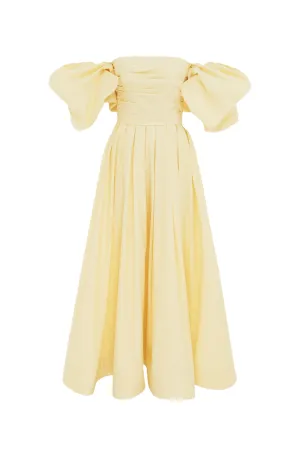Matilda Puff Sleeve Midi Dress Lemon by Leo Lin