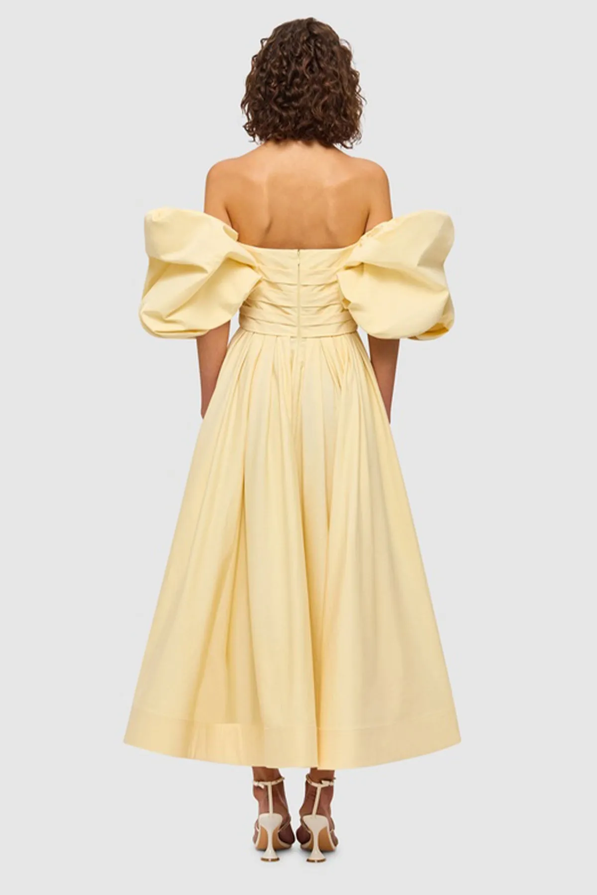 Matilda Puff Sleeve Midi Dress Lemon by Leo Lin
