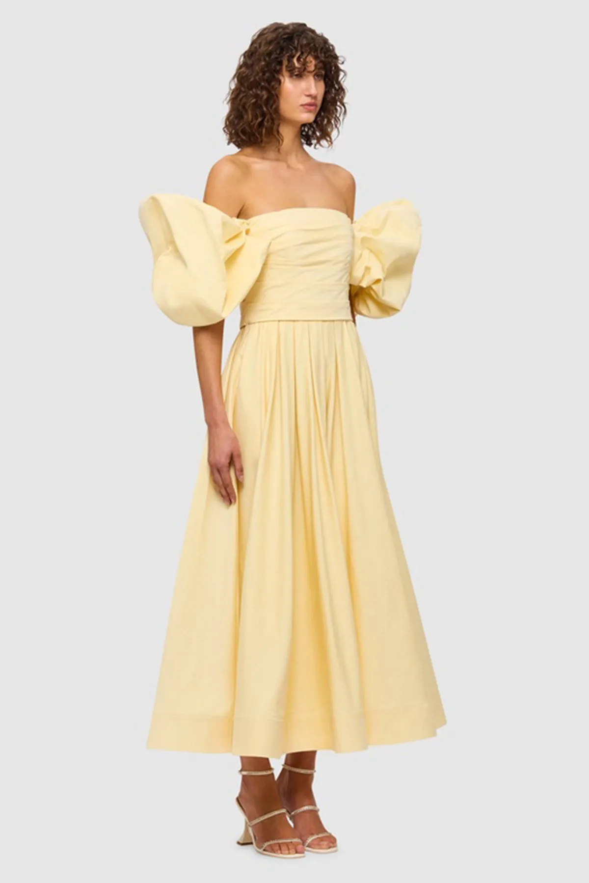 Matilda Puff Sleeve Midi Dress Lemon by Leo Lin