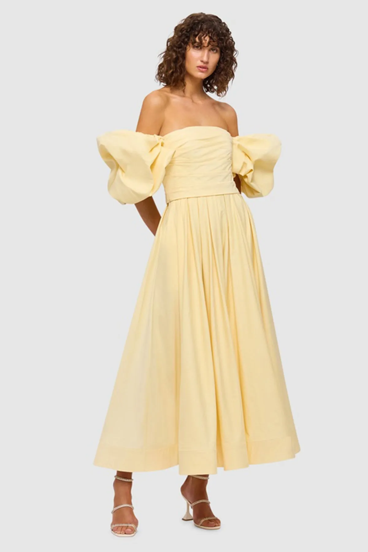 Matilda Puff Sleeve Midi Dress Lemon by Leo Lin