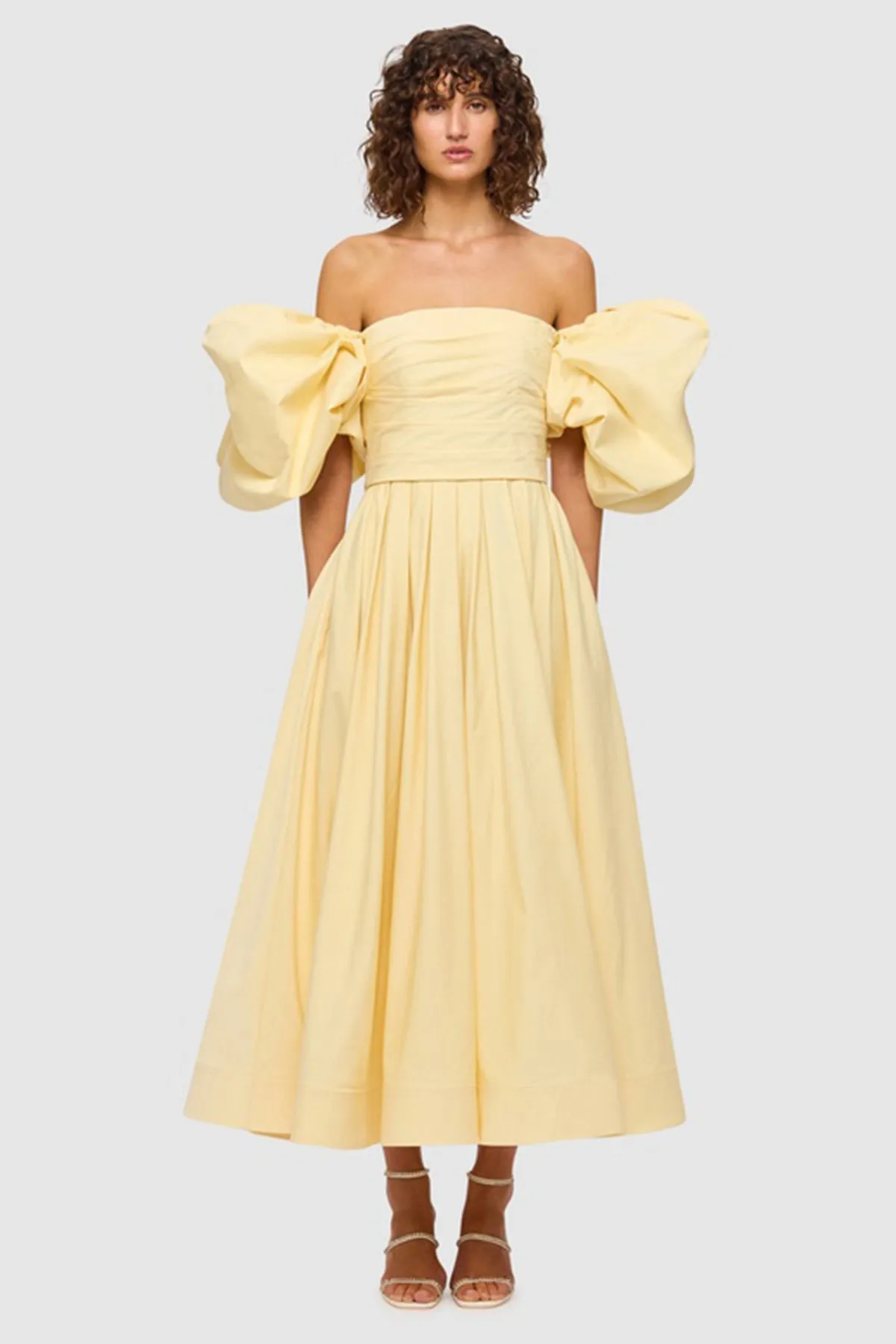 Matilda Puff Sleeve Midi Dress Lemon by Leo Lin