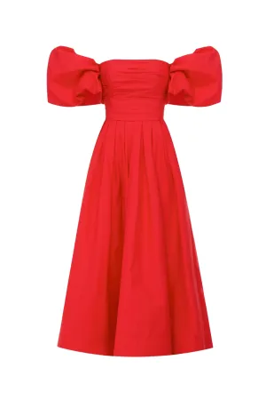 Matilda Puff Sleeve Midi Dress Scarlet by Leo Lin