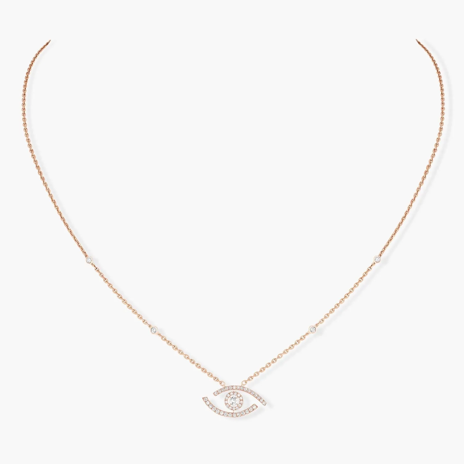 Messika Lucky Eye 18ct Rose Gold 0.30ct Diamond Pave Necklace