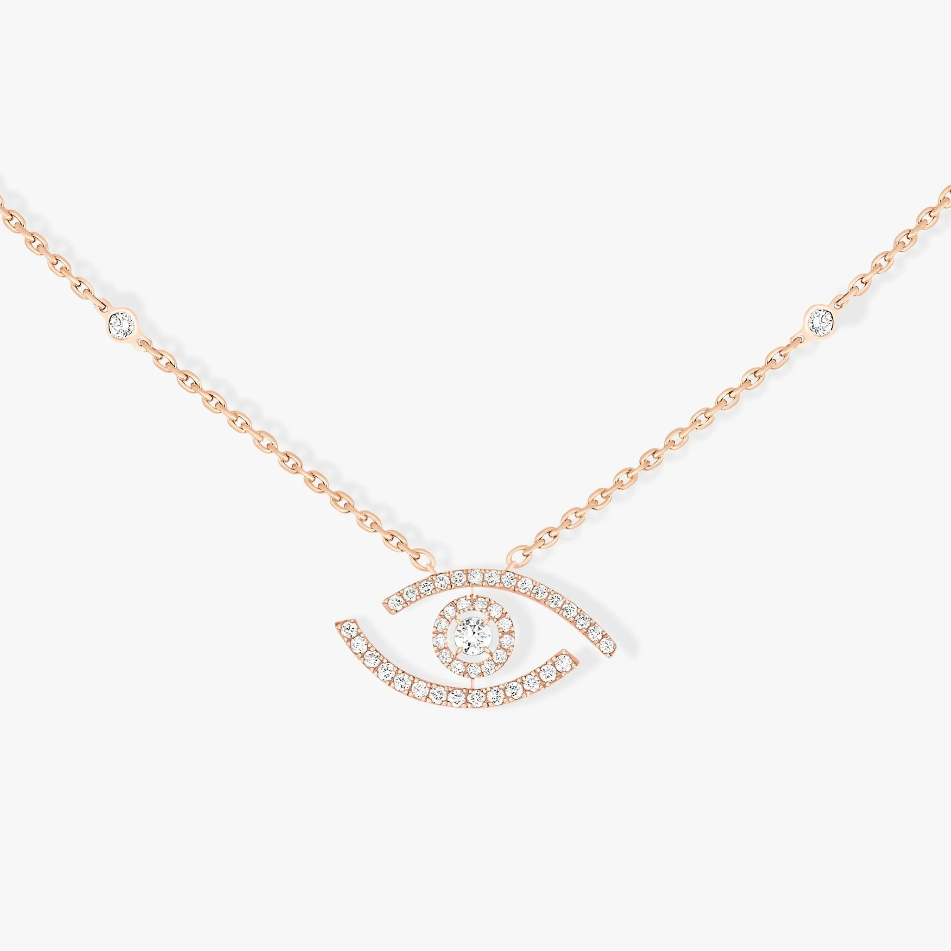 Messika Lucky Eye 18ct Rose Gold 0.30ct Diamond Pave Necklace