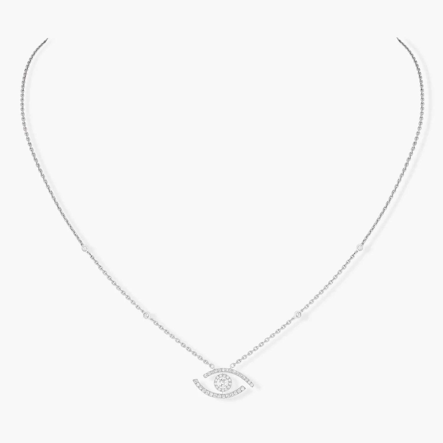 Messika Lucky Eye 18ct White Gold 0.30ct Diamond Pave Necklace