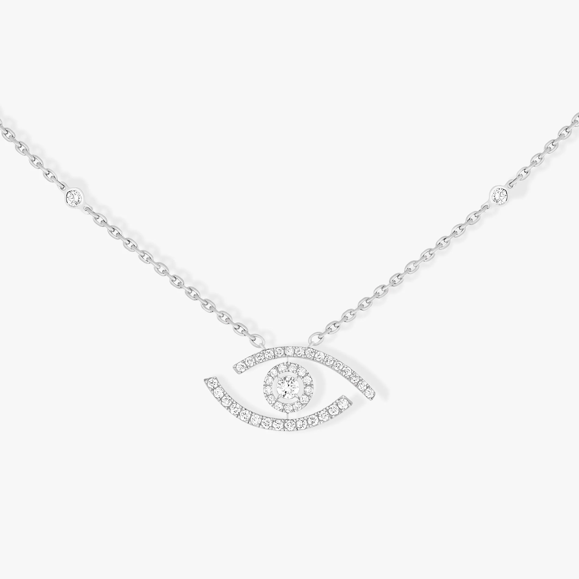 Messika Lucky Eye 18ct White Gold 0.30ct Diamond Pave Necklace