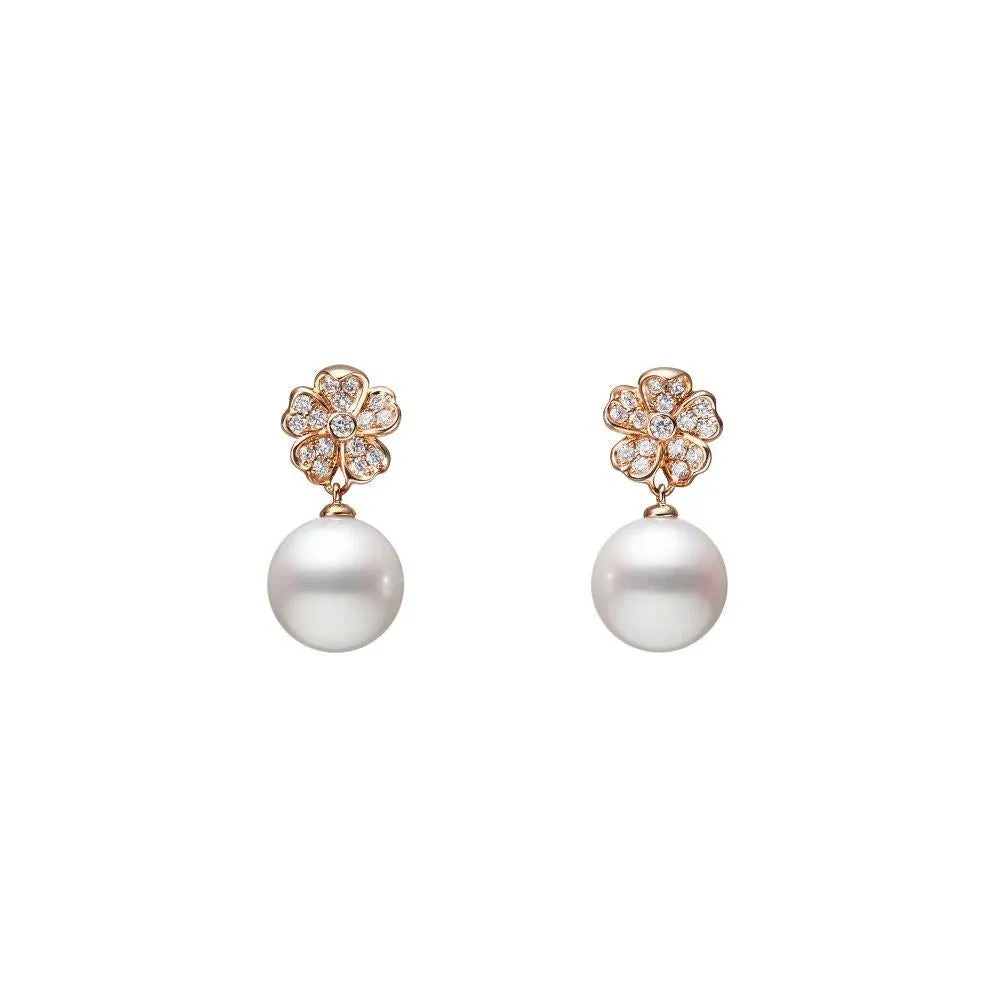 Mikimoto  18ct Rose Gold Akoya Pearl and Diamond Earrings