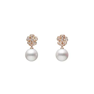 Mikimoto  18ct Rose Gold Akoya Pearl and Diamond Earrings