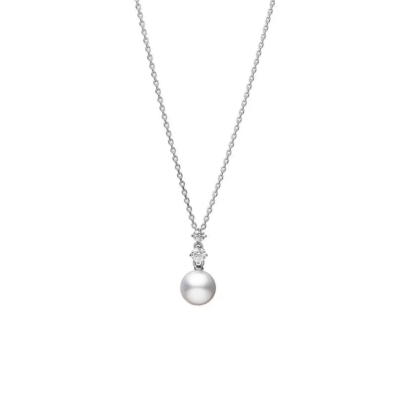 Mikimoto 18ct White Gold Akoya Pearl 0.10ct Diamond Morning Dew Necklace