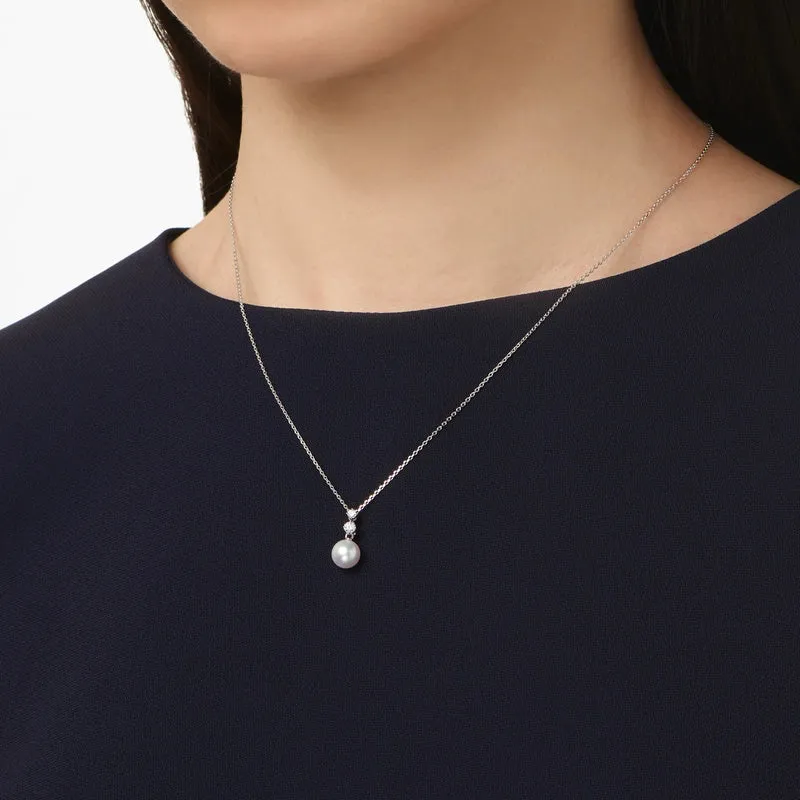 Mikimoto 18ct White Gold Akoya Pearl 0.10ct Diamond Morning Dew Necklace