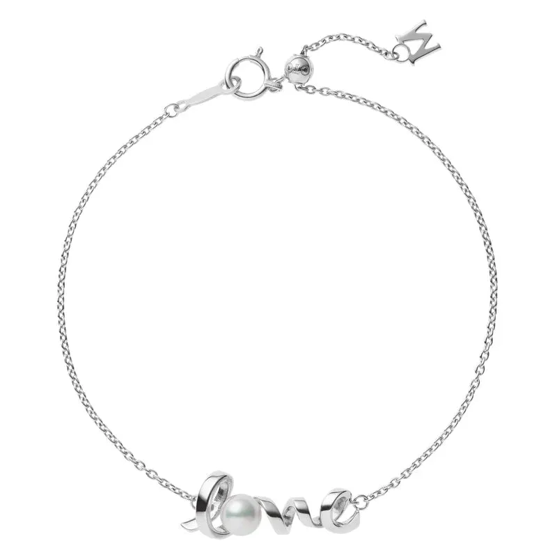 Mikimoto 18ct White Gold White Akoya Pearl and Diamond 'Love' Bracelet