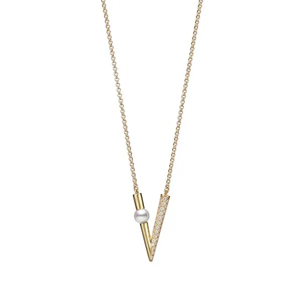 Mikimoto 18ct Yellow Gold Akoya Pearl 0.29ct Diamond V Code Pendant